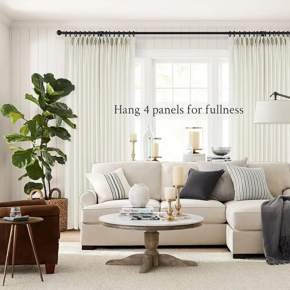 Pinch Pleated Curtains 40x90 Natural Cream Semi Sheer Linen Look 2 Panels